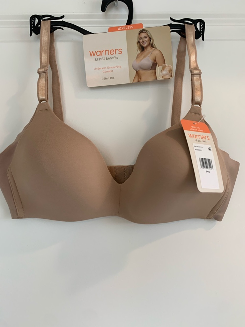 Warners Blissful Benefits Wireless T-Shirt Bra Nude Tan Side smoothing 34B